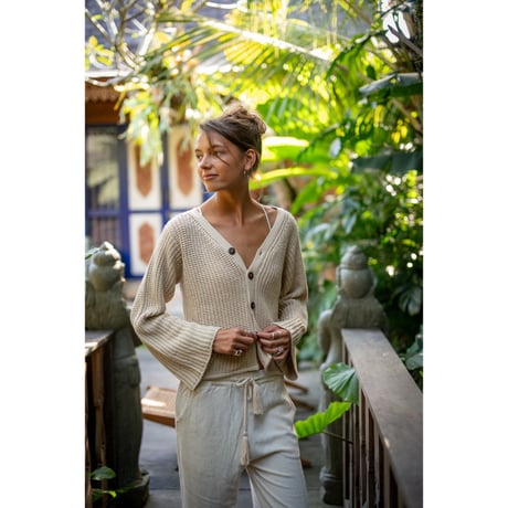 Linen Viscose Wide Flare Pants Kinari White