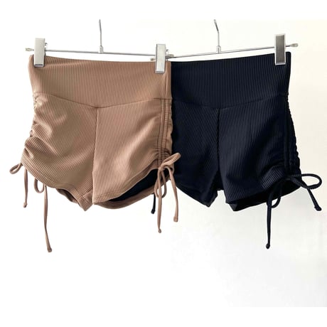 ♻️eco Rib　Side Ribbon Short Pants　Milk Brown