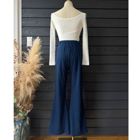 日本製　リブフレアパンツ　Navy