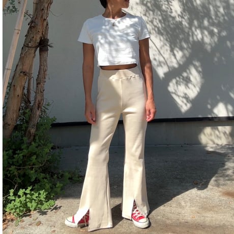 日本製　リブフレアパンツ　Ivory