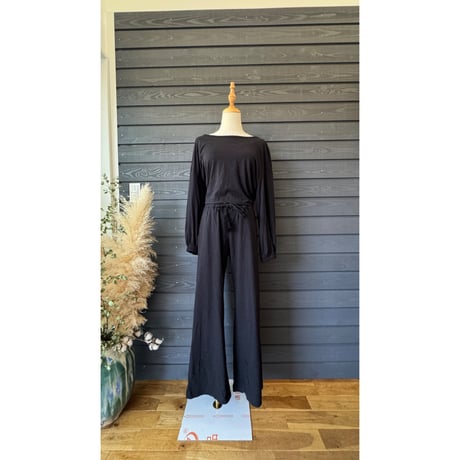 Bamboo Cotton Wide Long Pants　Black