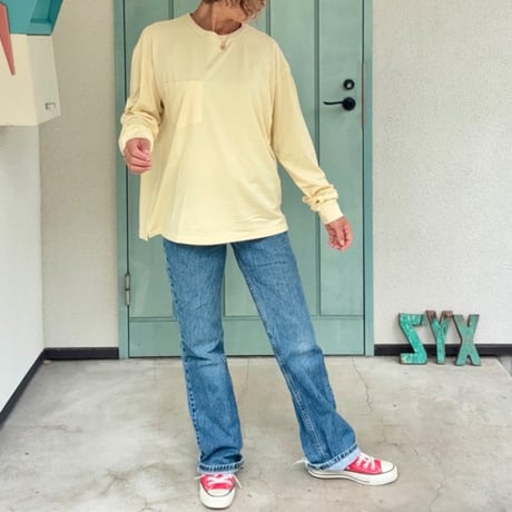 Bamboo Cotton Palm print Long T-shirt Banana Milk