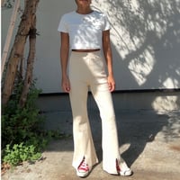 日本製　リブフレアパンツ　Ivory
