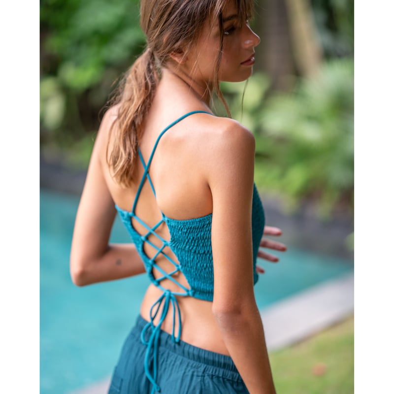 Shirring Bustier Top Deep Ocean | via Bella