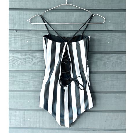 ♻️Econyl®︎　Reversible Bustier One Piece　Nero Stripex Black