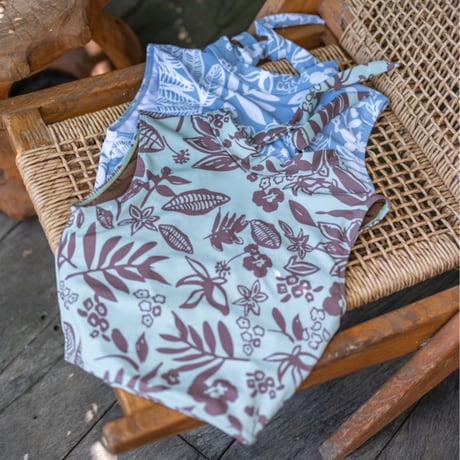 Ribbon Neck Tank Top Bali Flowers Lichen