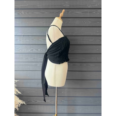 Linen Viscose Ribbon Cami Black