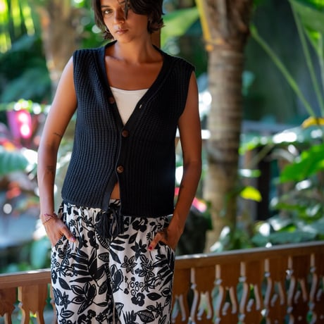 Rayon Wide Flare Pants Bali Flowers