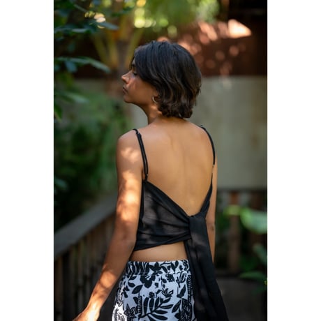 Linen Viscose Ribbon Cami Black