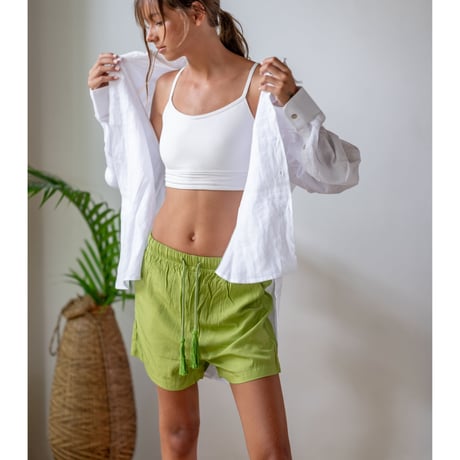 Bamboo100% Fabric Mustard Green Short Pants