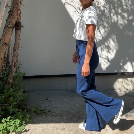 日本製　リブフレアパンツ　Navy