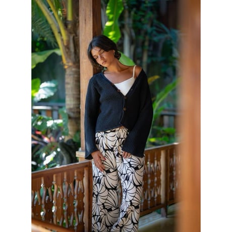 Rayon Ruffle Waist Wide Flare Pants Shell Black