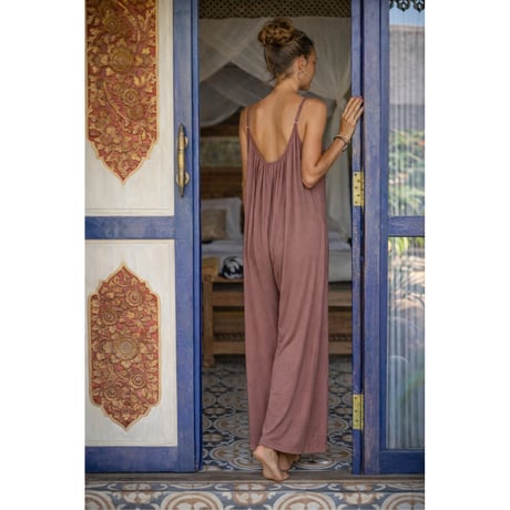 Simple Jump Suit Viscose Spandex Mocha Brown