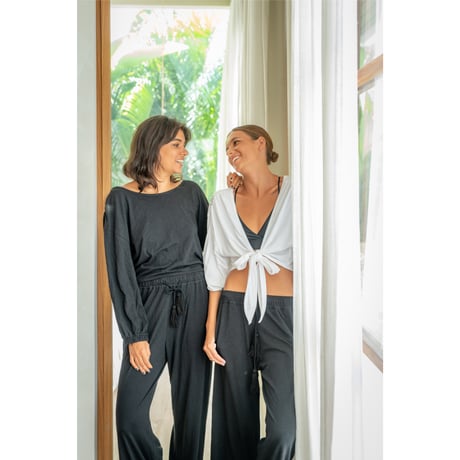 Bamboo Cotton Ribbon Top　Black