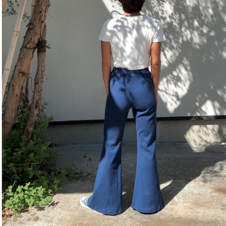 日本製　リブフレアパンツ　Navy