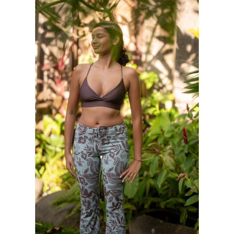 Flare Capri Leggings  Bali Flowers Lichen