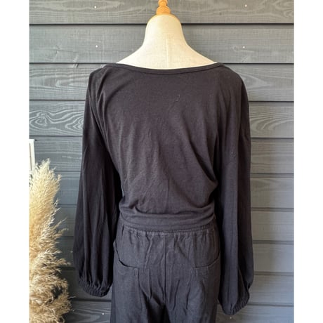 Bamboo Cotton Ribbon Top　Black
