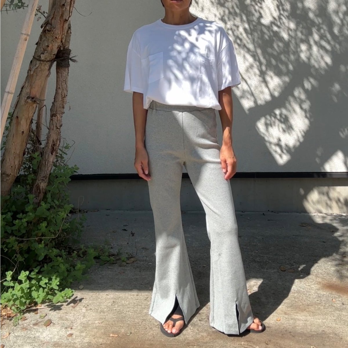 日本製 リブフレアパンツ Gray | via Bella