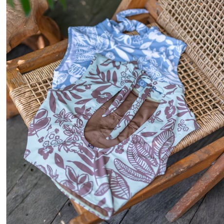 Ribbon Neck Tank Top Bali Flowers Lichen
