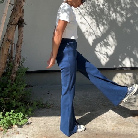 日本製　リブフレアパンツ　Navy