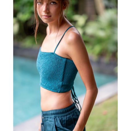 Shirring Bustier Top Deep Ocean