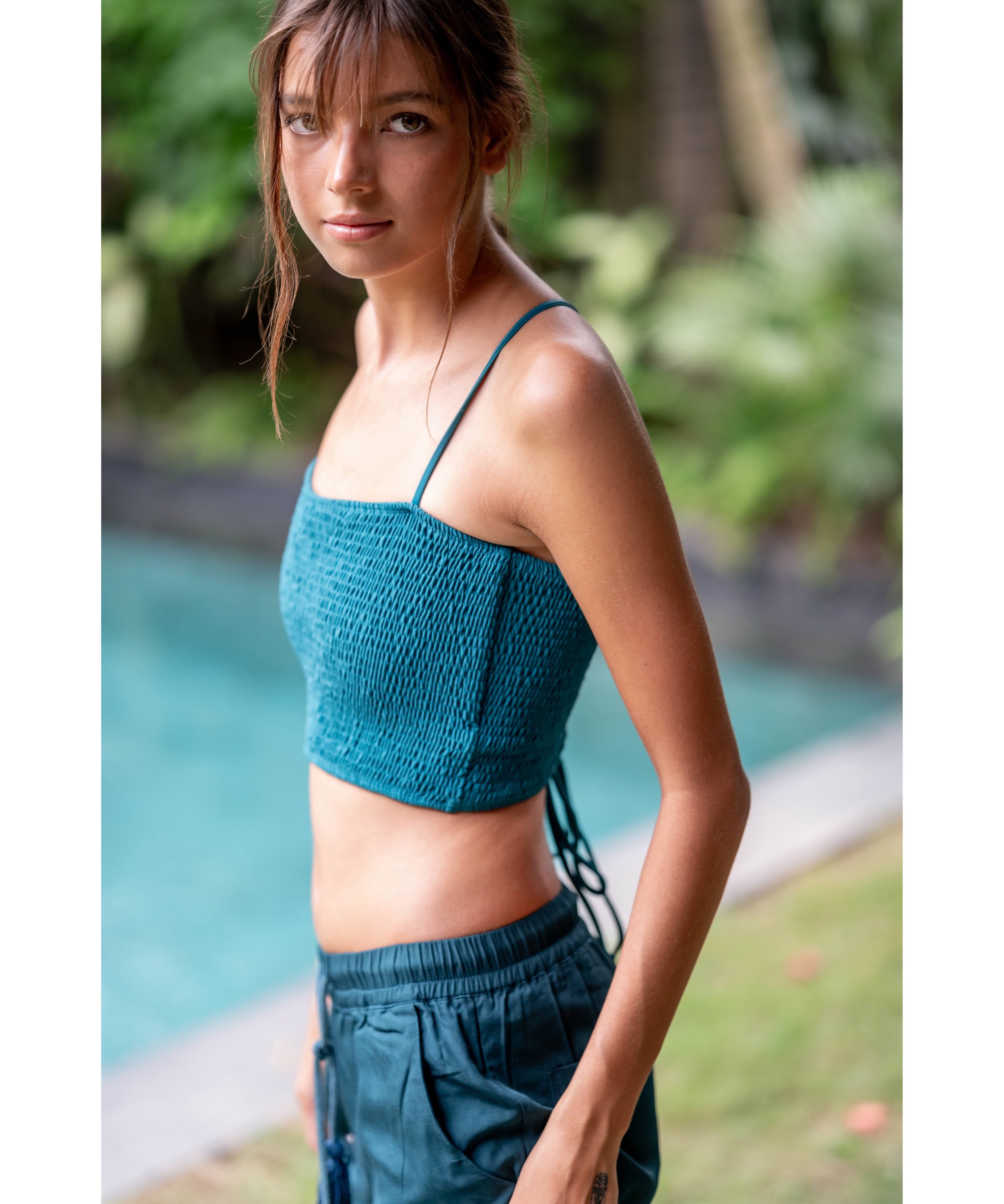 Shirring Bustier Top Deep Ocean | via Bella