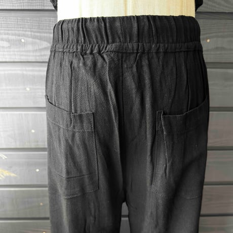 Linen Viscose Wide Flare Pants Black