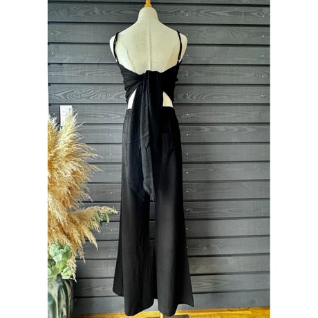 Linen Viscose Wide Flare Pants Black