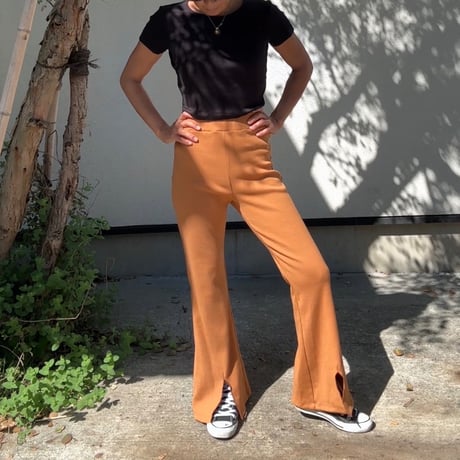 日本製　リブフレアパンツ　Brown Orange