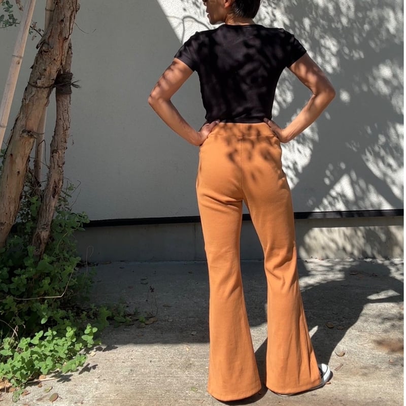 日本製 リブフレアパンツ Brown Orange | via Bella