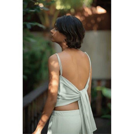 Linen Viscose Wide Flare Pants Sage