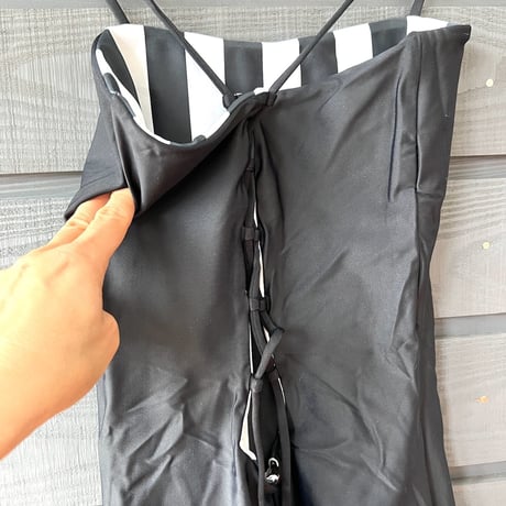 ♻️Econyl®︎　Reversible Bustier One Piece　Nero Stripex Black