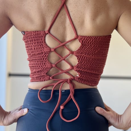 Shirring Bustier Top Reddish Brown