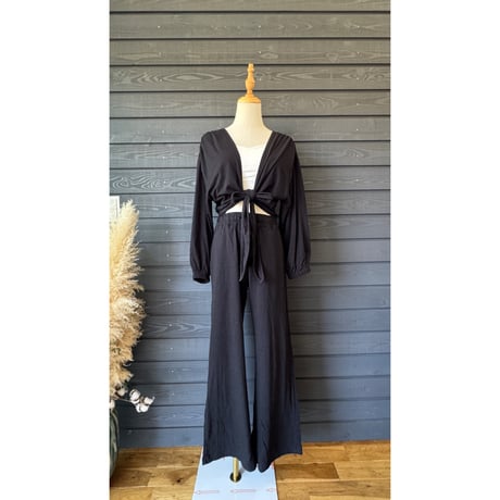 Bamboo Cotton Ribbon Top　Black