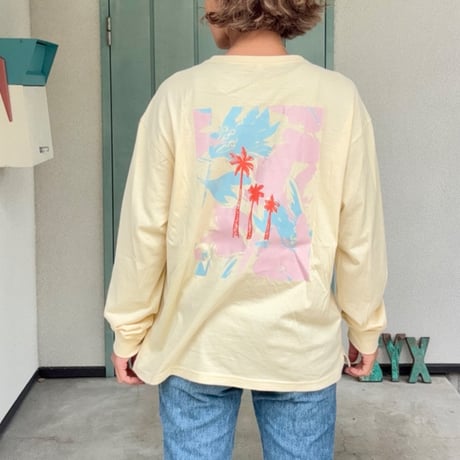Bamboo Cotton Palm print Long T-shirt Banana Milk