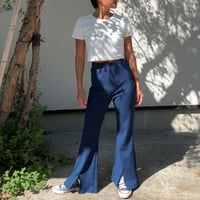 日本製　リブフレアパンツ　Navy