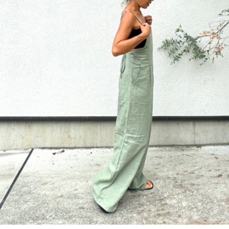Linen x Viscose Salopette Matcha Milk | via Bella