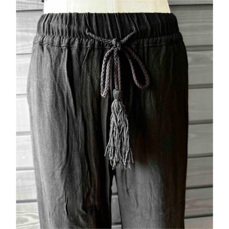 Linen Viscose Wide Flare Pants Black