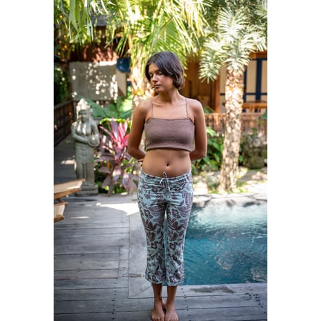 Flare Capri Leggings  Bali Flowers Lichen
