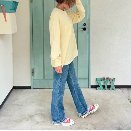 Bamboo Cotton Palm print Long T-shirt Banana Milk