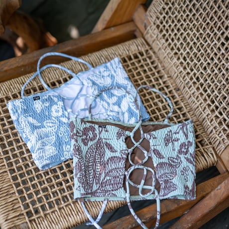 Shirring Bustier Top Bali Flowers Ash