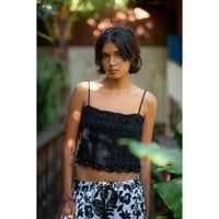 Linen Viscose Ribbon Cami Black