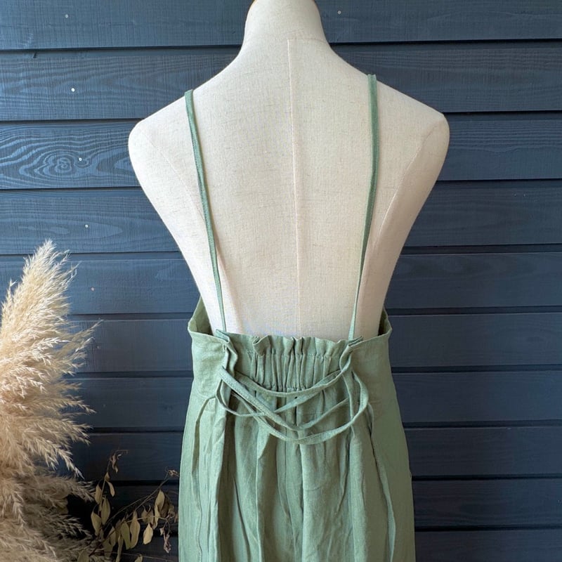 Linen x Viscose Salopette Matcha Milk | via Bella