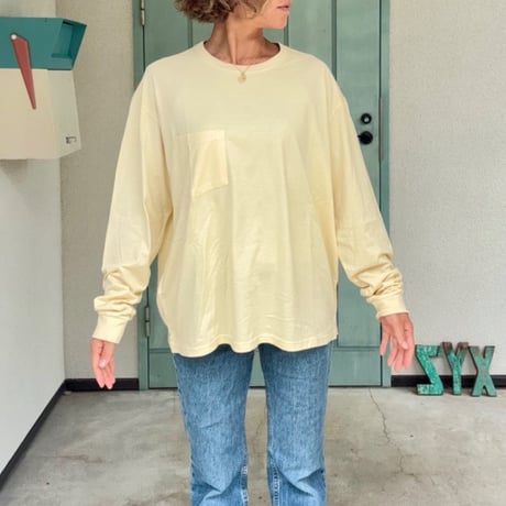 Bamboo Cotton Palm print Long T-shirt Banana Milk