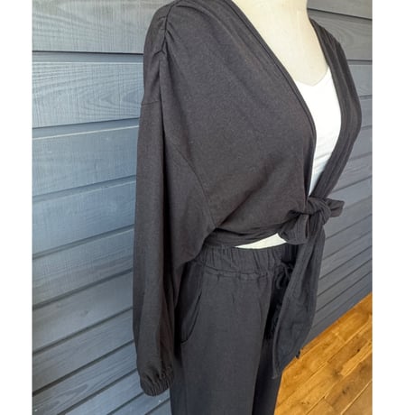 Bamboo Cotton Ribbon Top　Black