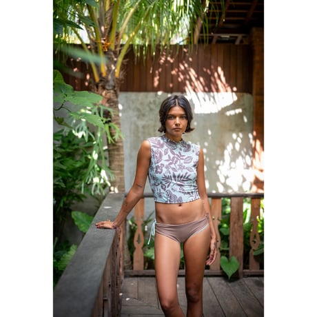 Ribbon Neck Tank Top Bali Flowers Lichen