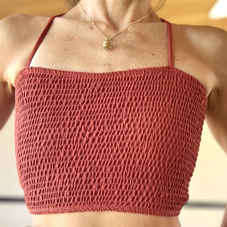 Shirring Bustier Top Reddish Brown