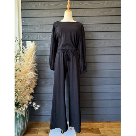 Bamboo Cotton Ribbon Top　Black