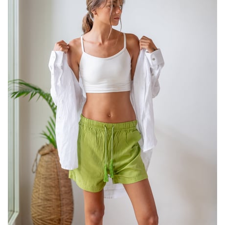 Bamboo100% Fabric Mustard Green Short Pants