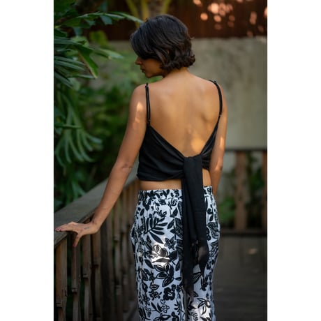 Linen Viscose Ribbon Cami Black